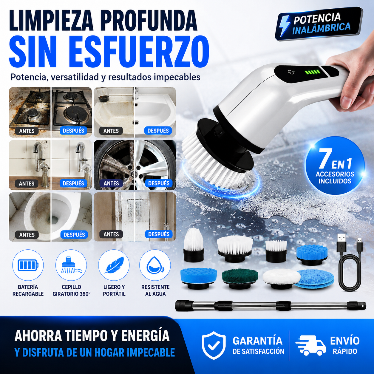 TurboScrub Pro 7 – El Multilimpiador Eléctrico que Elimina el Sarro Sin Esfuerzo
